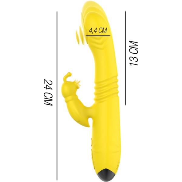 VIBRATORE MULTIFUNZIONE TOKY UP DOWN CON STIMOLATORE CLITORIDE GIALLO - INTENSE - immagine 4