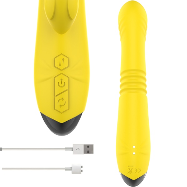 VIBRATORE MULTIFUNZIONE TOKY UP DOWN CON STIMOLATORE CLITORIDE GIALLO - INTENSE - immagine 5