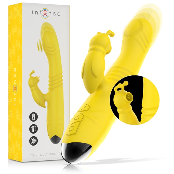 VIBRATORE MULTIFUNZIONE TOKY UP DOWN CON STIMOLATORE CLITORIDE GIALLO - INTENSE - immagine 2