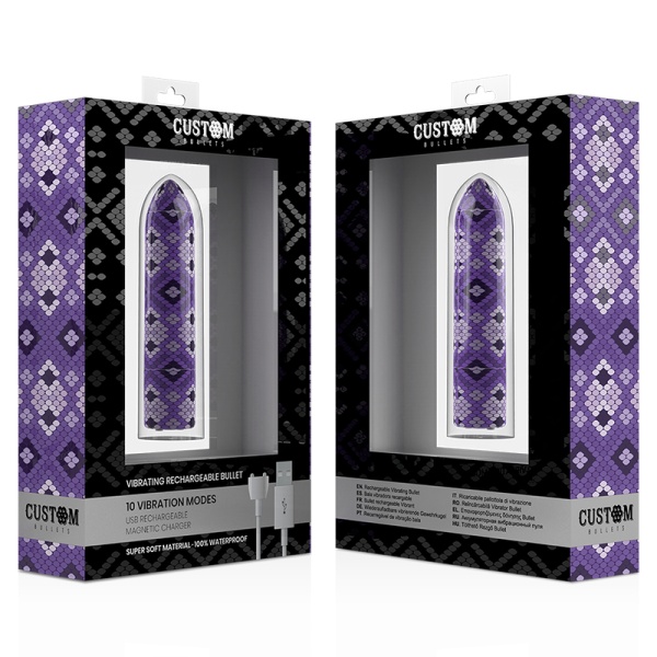 VIBRATORE CLASSICO RICARICABILE 10 VIBRAZIONI PURPLE SNAKE - CUSTOM BULLETS - immagine 5