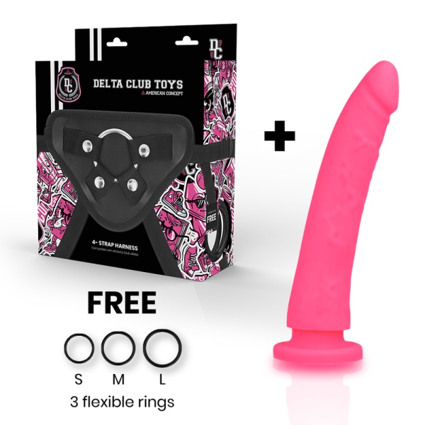 STRAP ON CINTURA + DILDO SILICONE ROSA 17 CM -O- 3 CM - DELTA CLUB - immagine 2