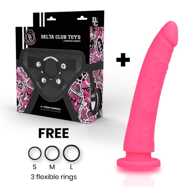 STRAP ON CINTURA + DILDO IN SILICONE ROSA 20 CM -O- 4 CM - DELTA CLUB - immagine 2