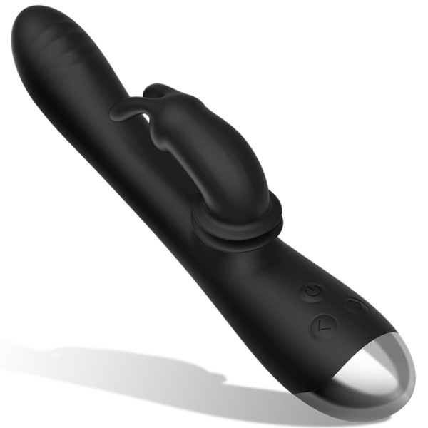 Vibratore e stimolatore Rabbit con ricarica USB realizzato in silicone nero