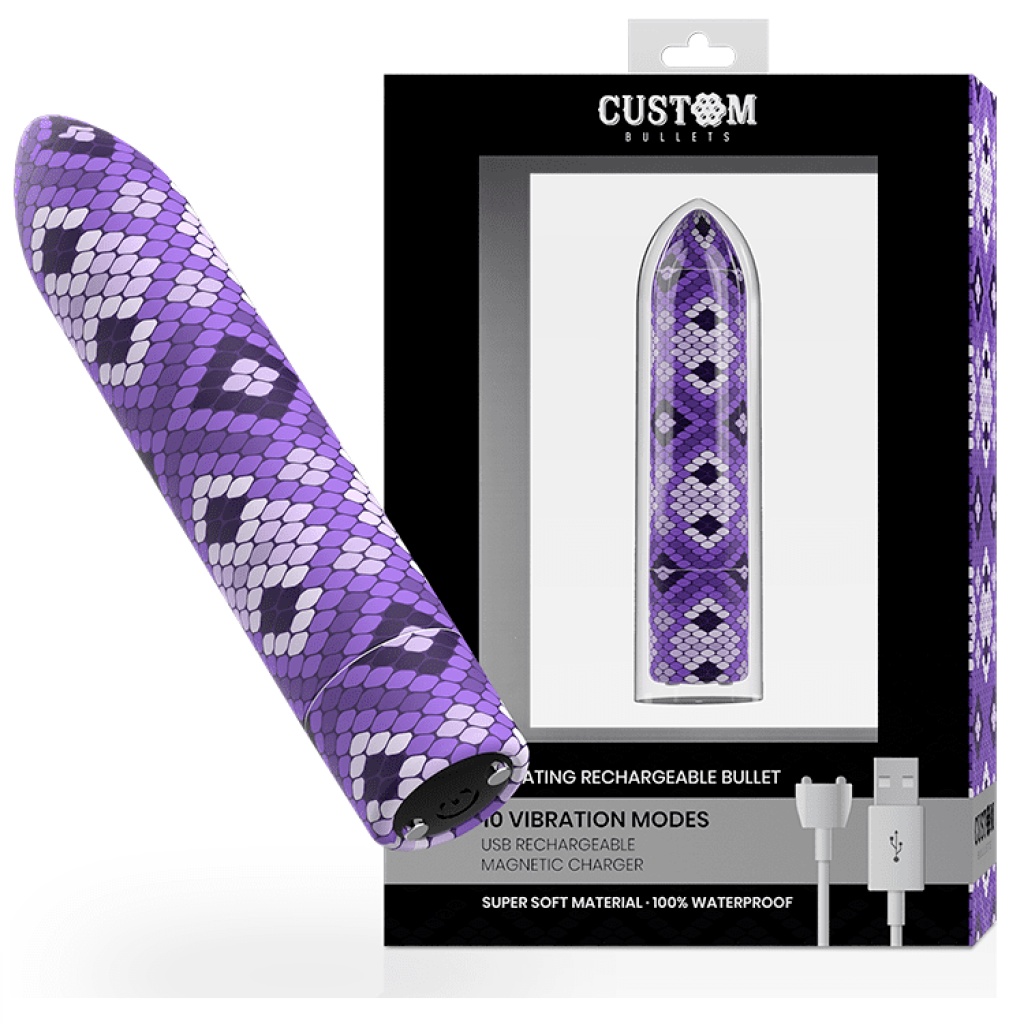 VIBRATORE CLASSICO RICARICABILE 10 VIBRAZIONI PURPLE SNAKE – CUSTOM BULLETS