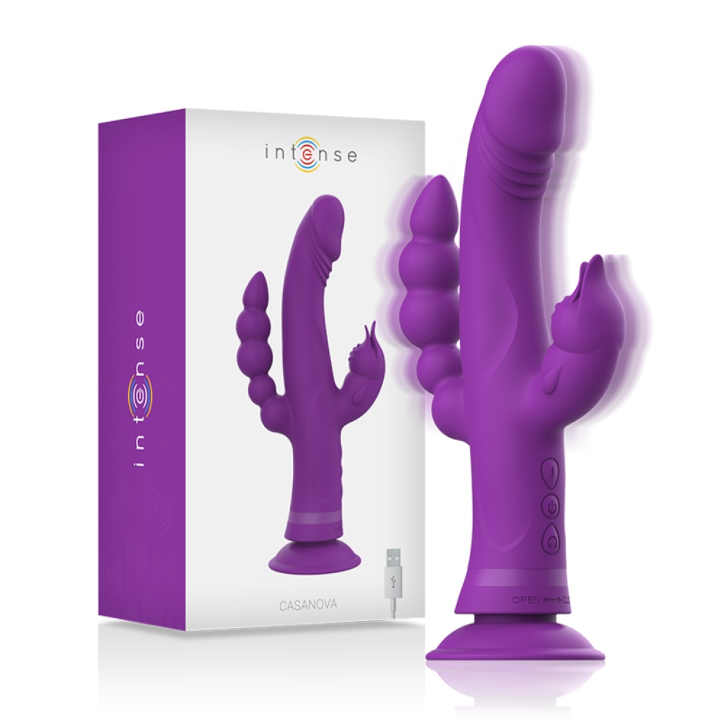 VIBRATORE RABBIT CASANOVA IN SILICONE TRIPLO MOTORE VIOLA – INTENSE
