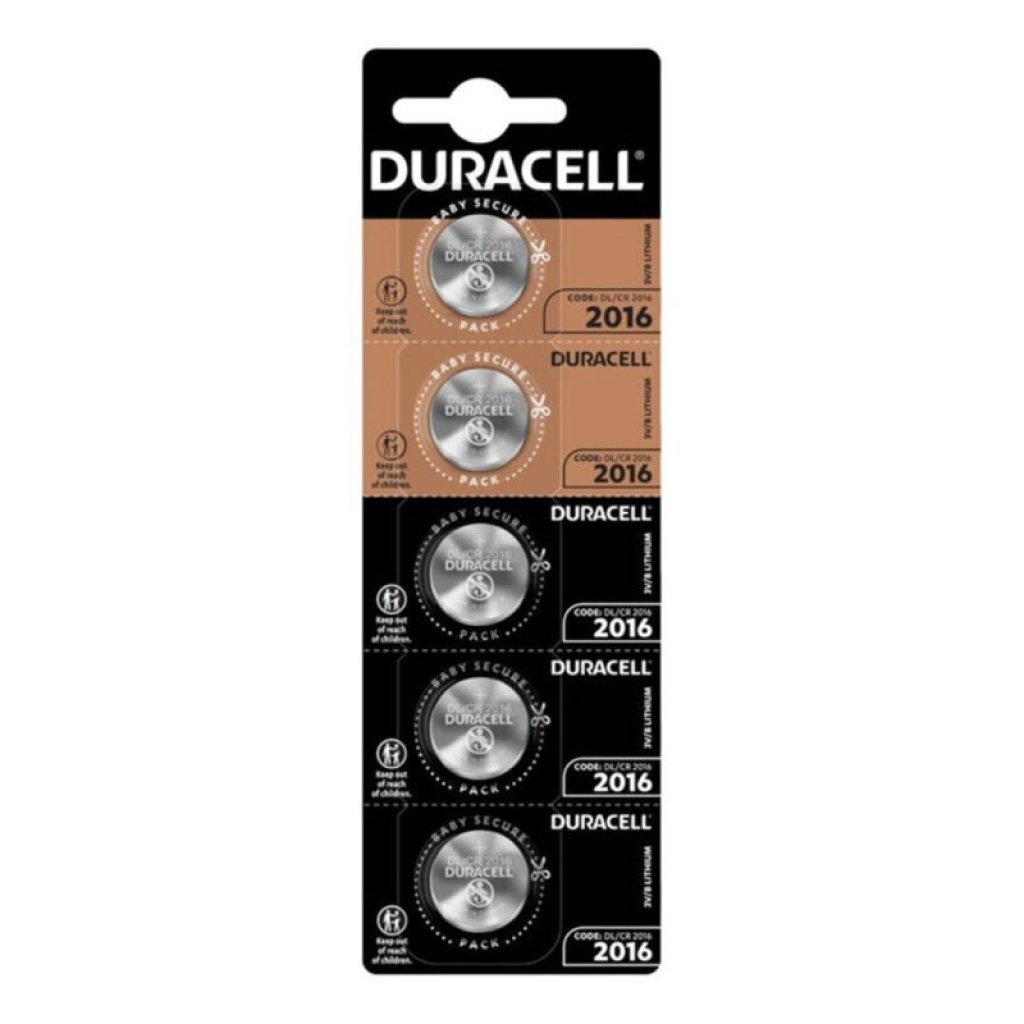 DURACELL – BATTERIA BOTTONE LITIO CR2016 3V 5 UNIT