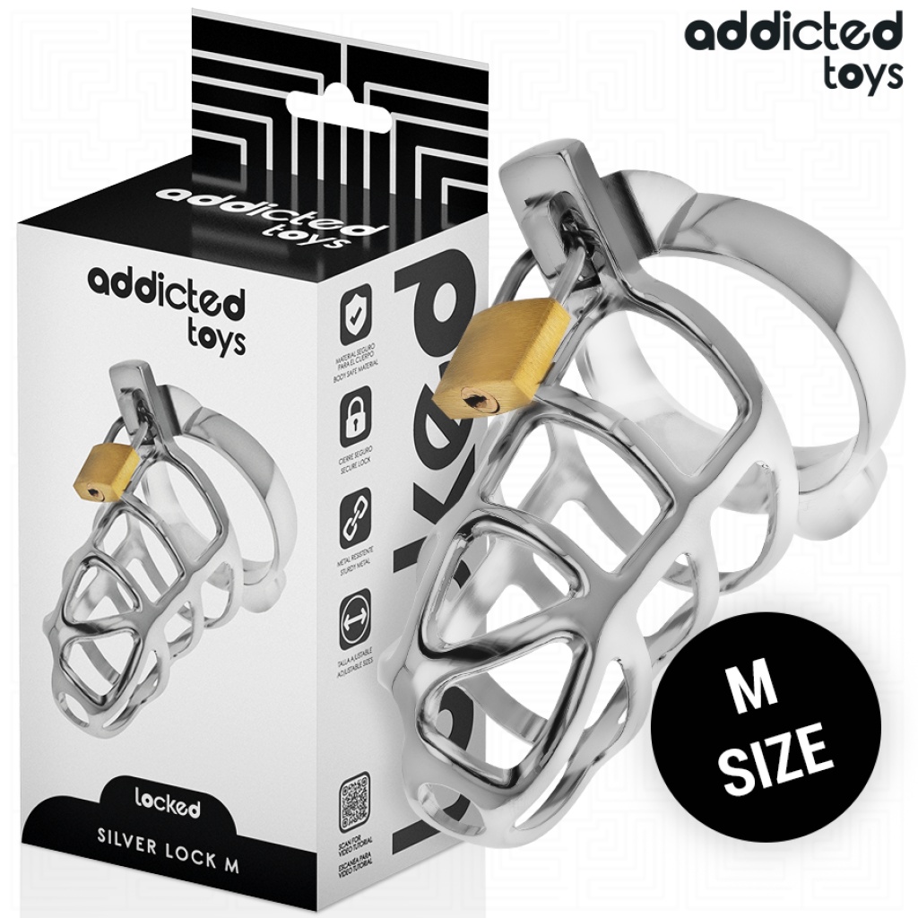 ADDICTED TOYS LOCKED – GABBIA PER PENE CON SERRATURA IN ARGENTO TAGLIA M